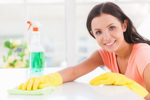 Professionals performing after builders cleaning in a newly renovated room