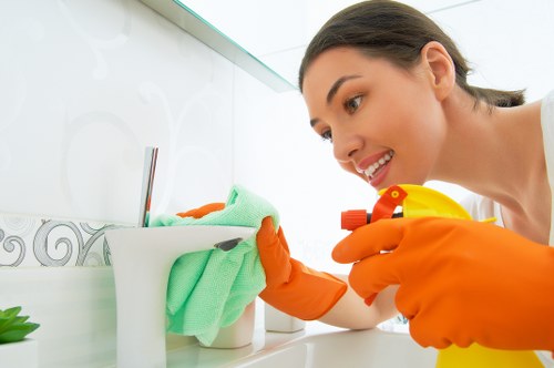 Bathroom deep cleaning focusing on tile, fixtures, and soap scum removal