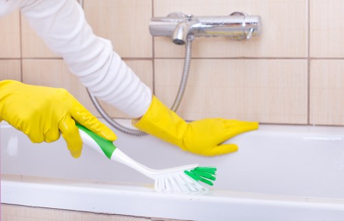 Professional deep cleaning tools and supplies arranged for household cleaning