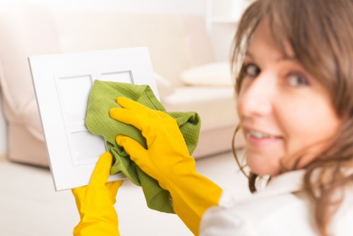 Detailed after builders cleaning of windows and surfaces in a fresh interior